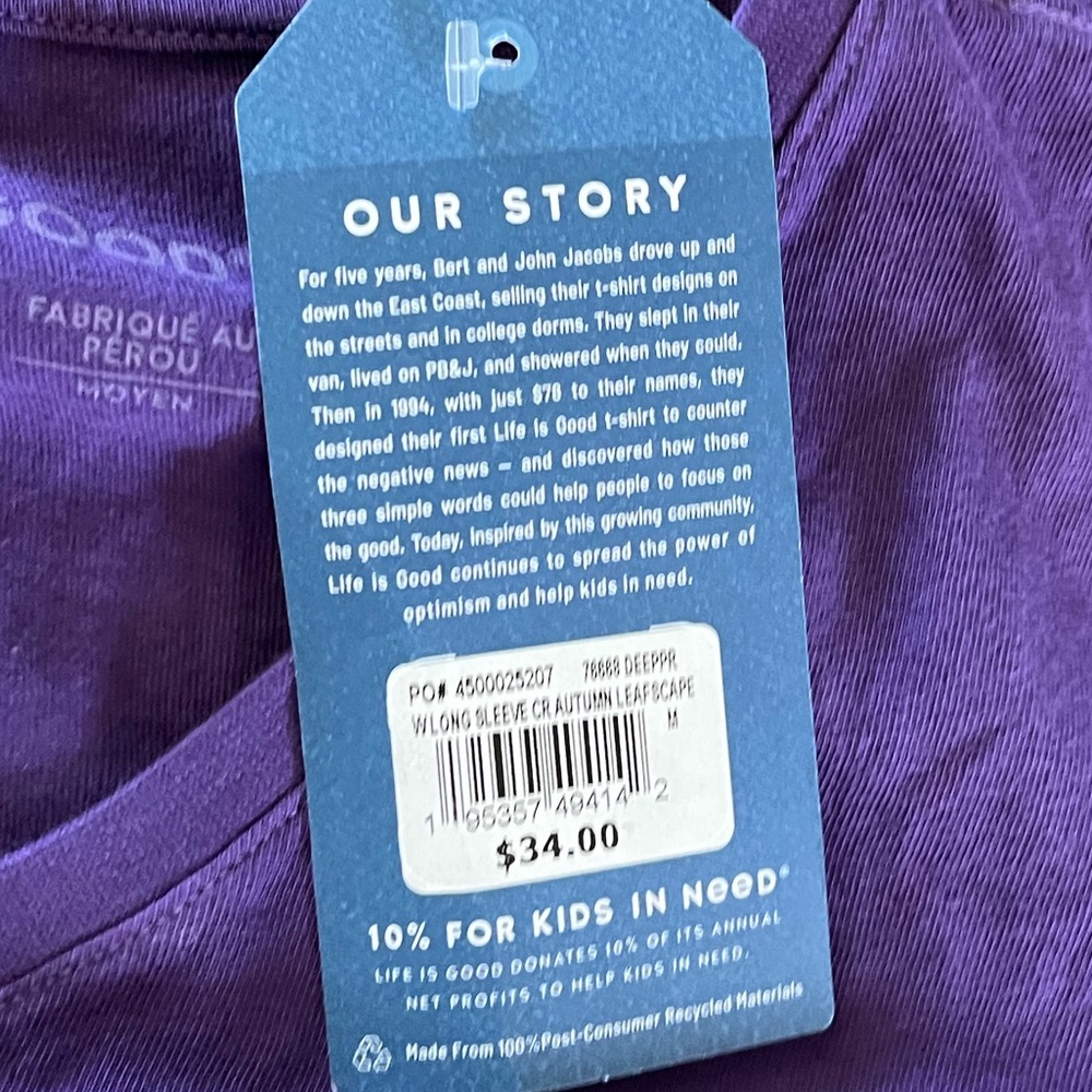 NEW woman’s medium Long Sleeve Shirt LIFE IS GOOD purple leaf crusher - Picture 4 of 7